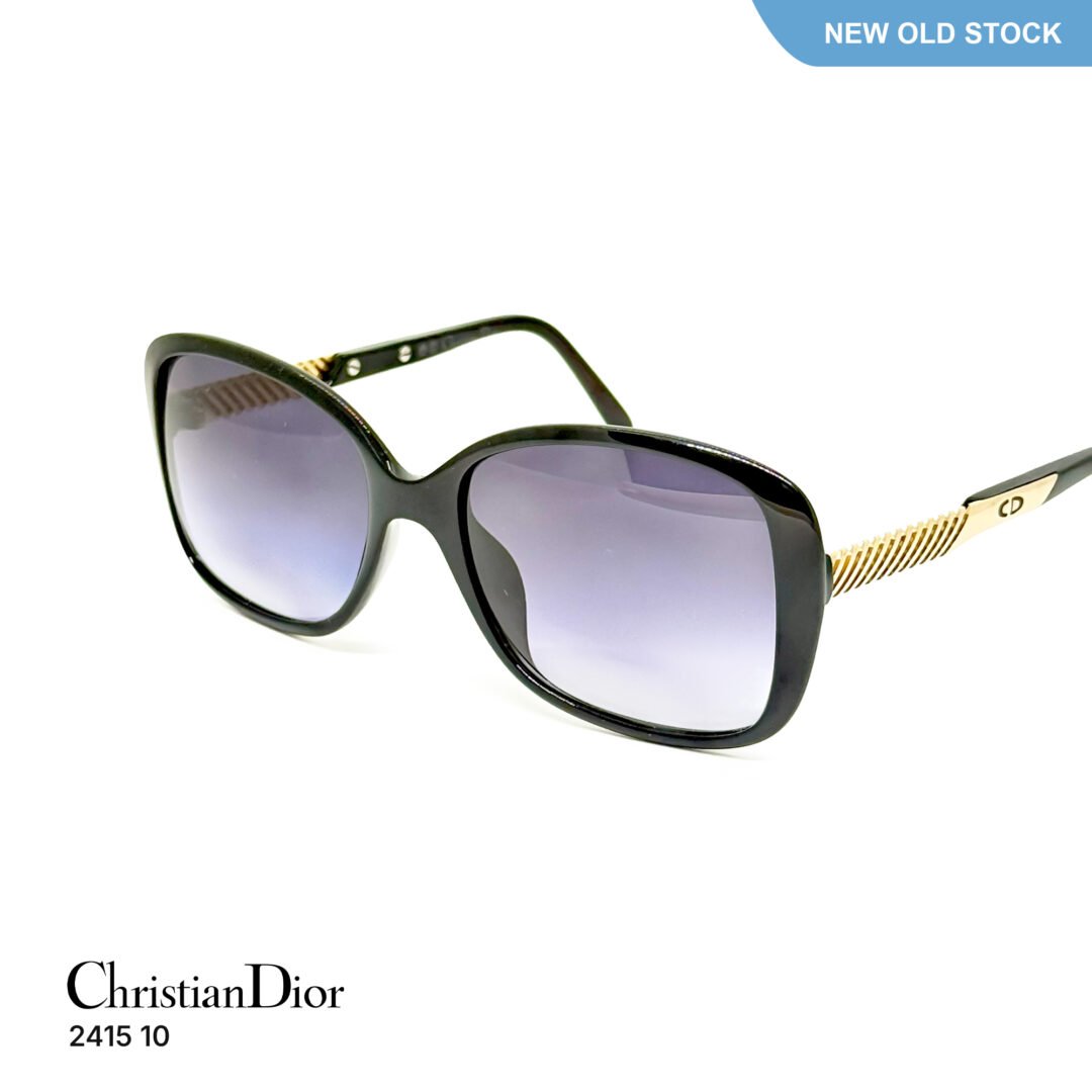 Christian Dior 2415 10, Vintage 80s Gloss Black Iconic Oversized Butterfly Sunglasses Women, NOS