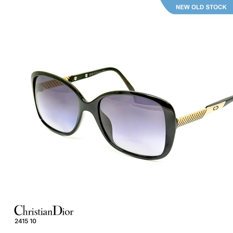Christian Dior 2415 10, Vintage 80s Gloss Black Iconic Oversized Butterfly Sunglasses Women, NOS
